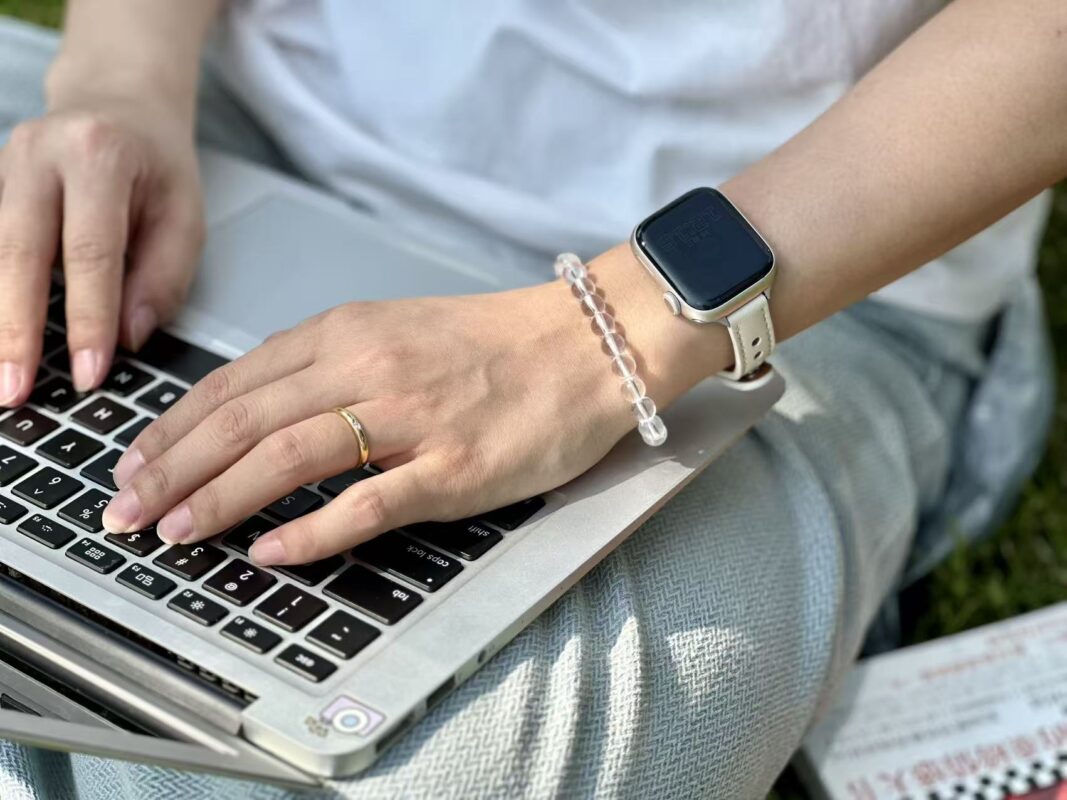 Clear quartz bracelet placed on a meditation mat, symbolizing energy purification and balance.