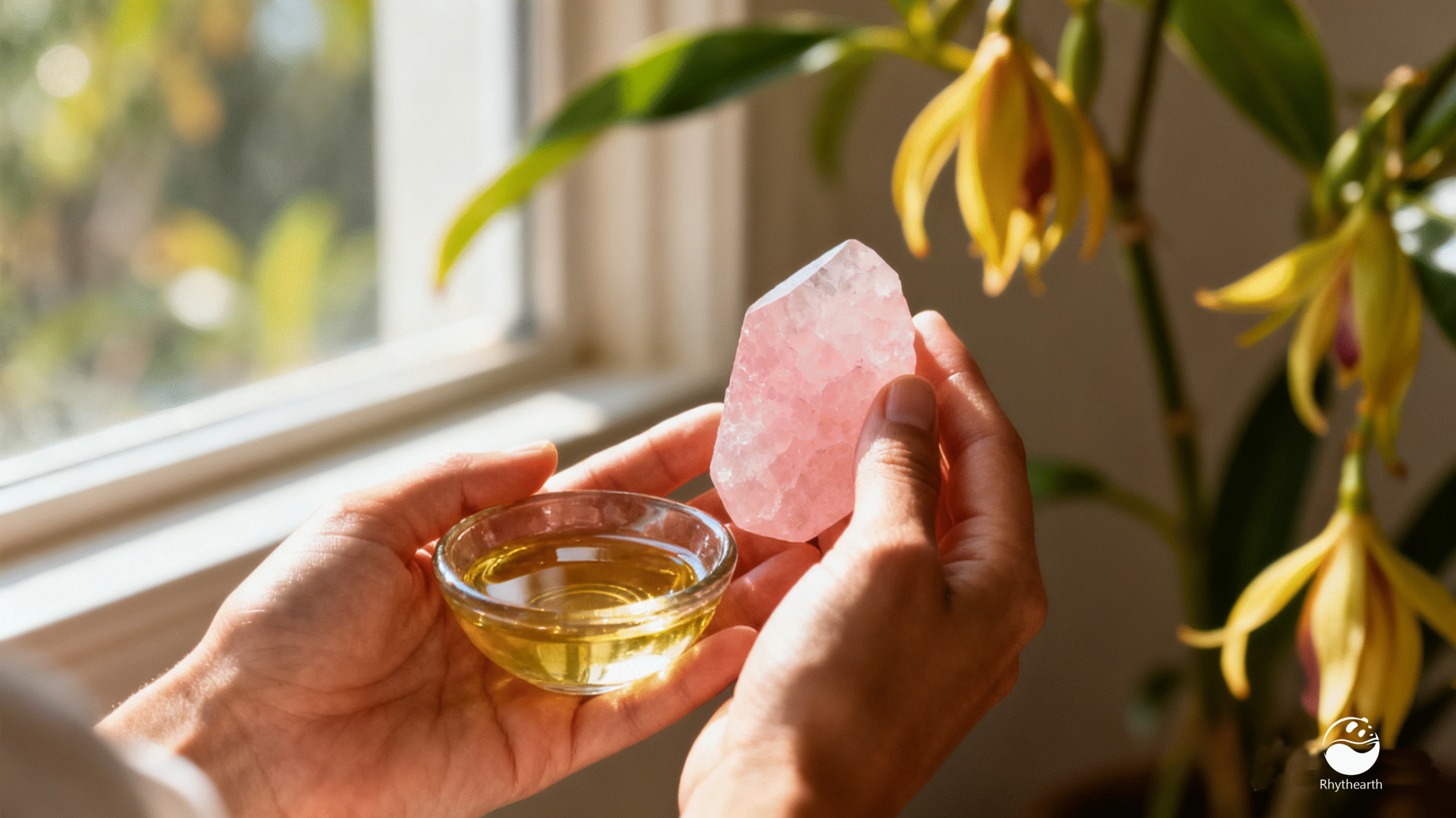 Rose Quartz + Ylang - Ylang Oil (For Emotional Comfort)